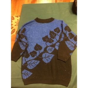 Vintage 80’s ROSE Brand Sweater Sz L Blue/Black Sparkly Christmas Geometric USA